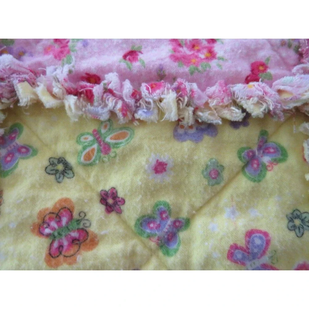 Flannel Rag Quilt With Batting, 50x64, Roses and Butterflies